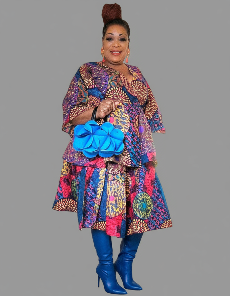 7819 Wrap Blouse & Mid Length Skirt Set