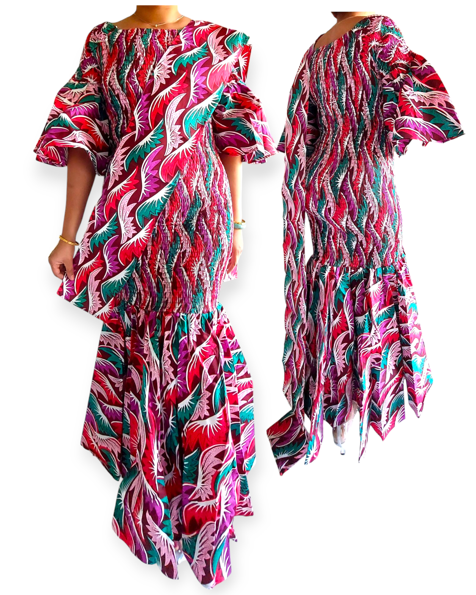 Smock Mermaid Dress - Pink Multi 9008