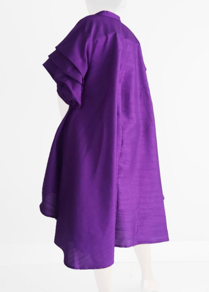 Swing Dress/ Faux Silk/ Ruffle Sleeve - 758 Purple