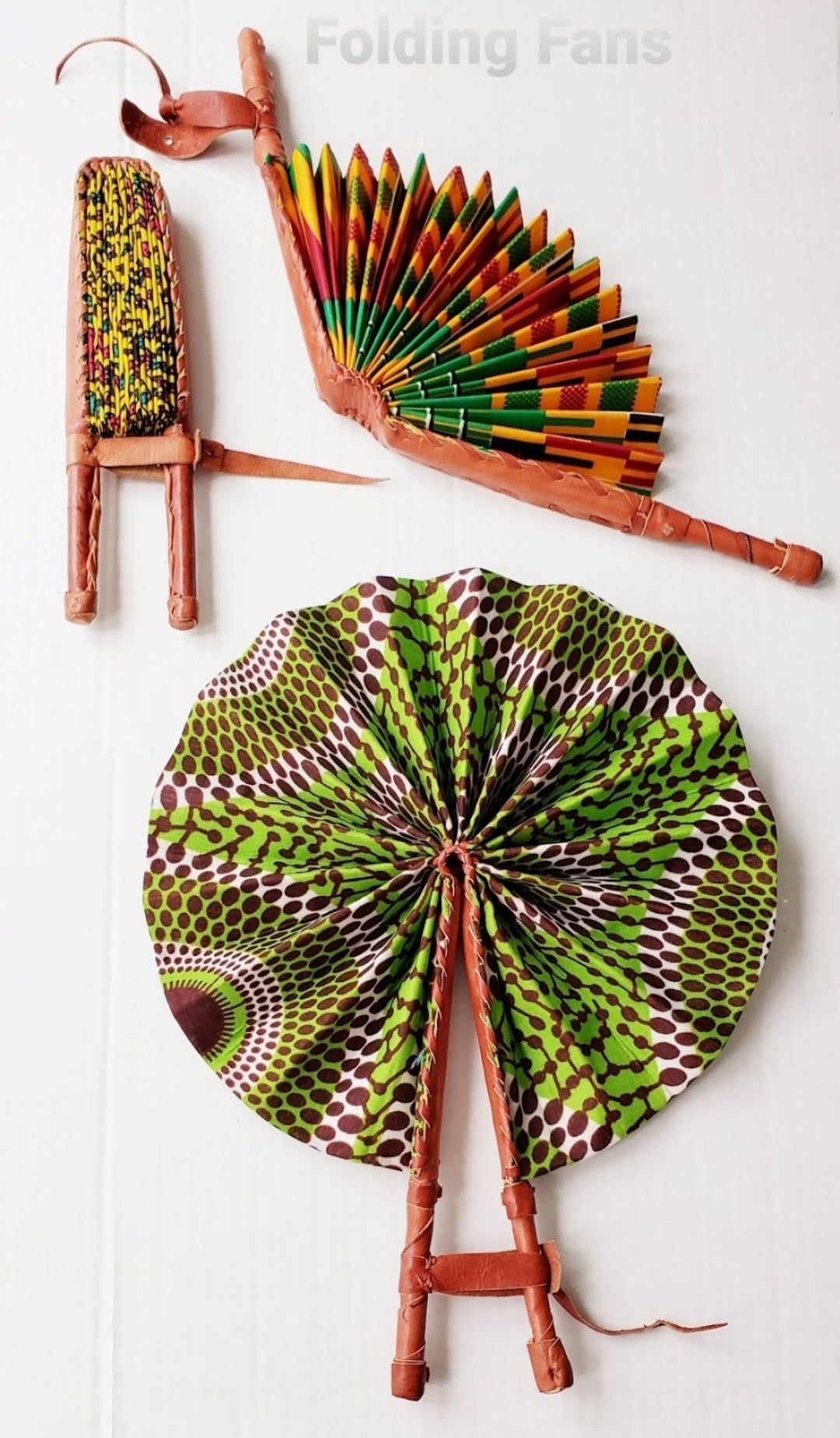 Folding Hand Fan/ Leather Thong