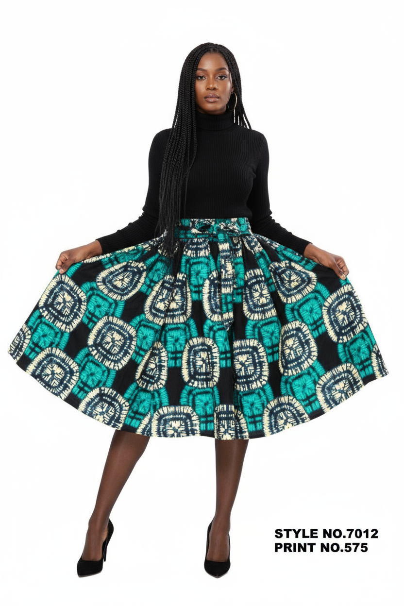 7012 - Woman Mid Length Flared skirt- 575Blue