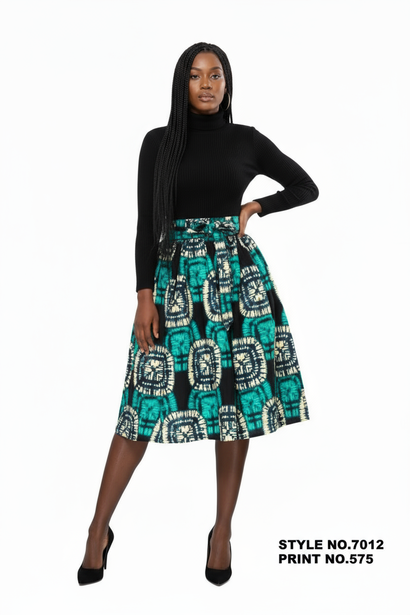 7012 - Woman Mid Length Flared skirt- 575Blue