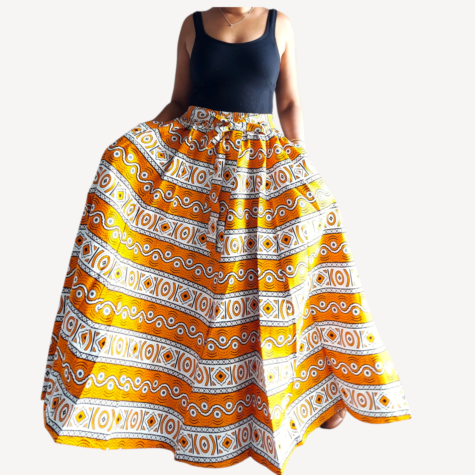 Woman Long Printed Maxi Skirt-1350 OrangeTribal