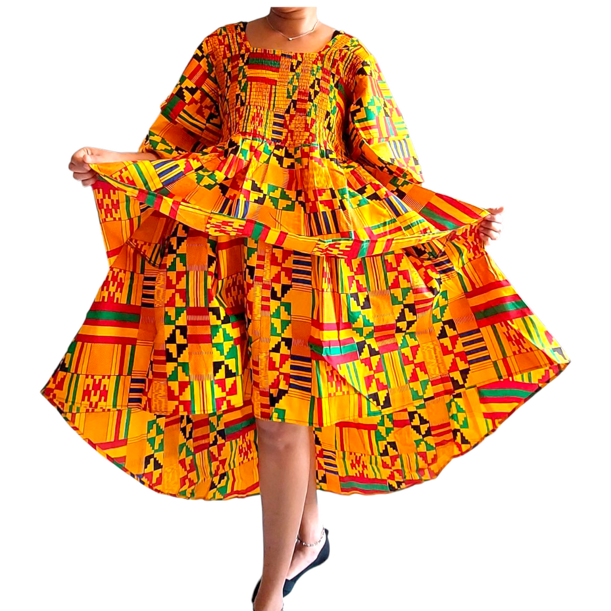 Women High/Low Flounce Dress  -DRS045 Kente