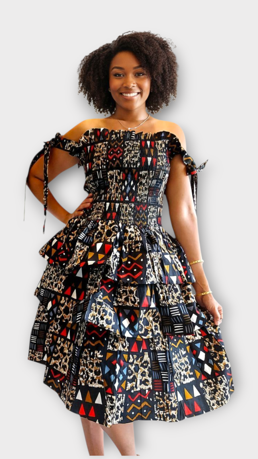 Flounce Dress/Shoulder Straps /African Anarka  Print KVZ66