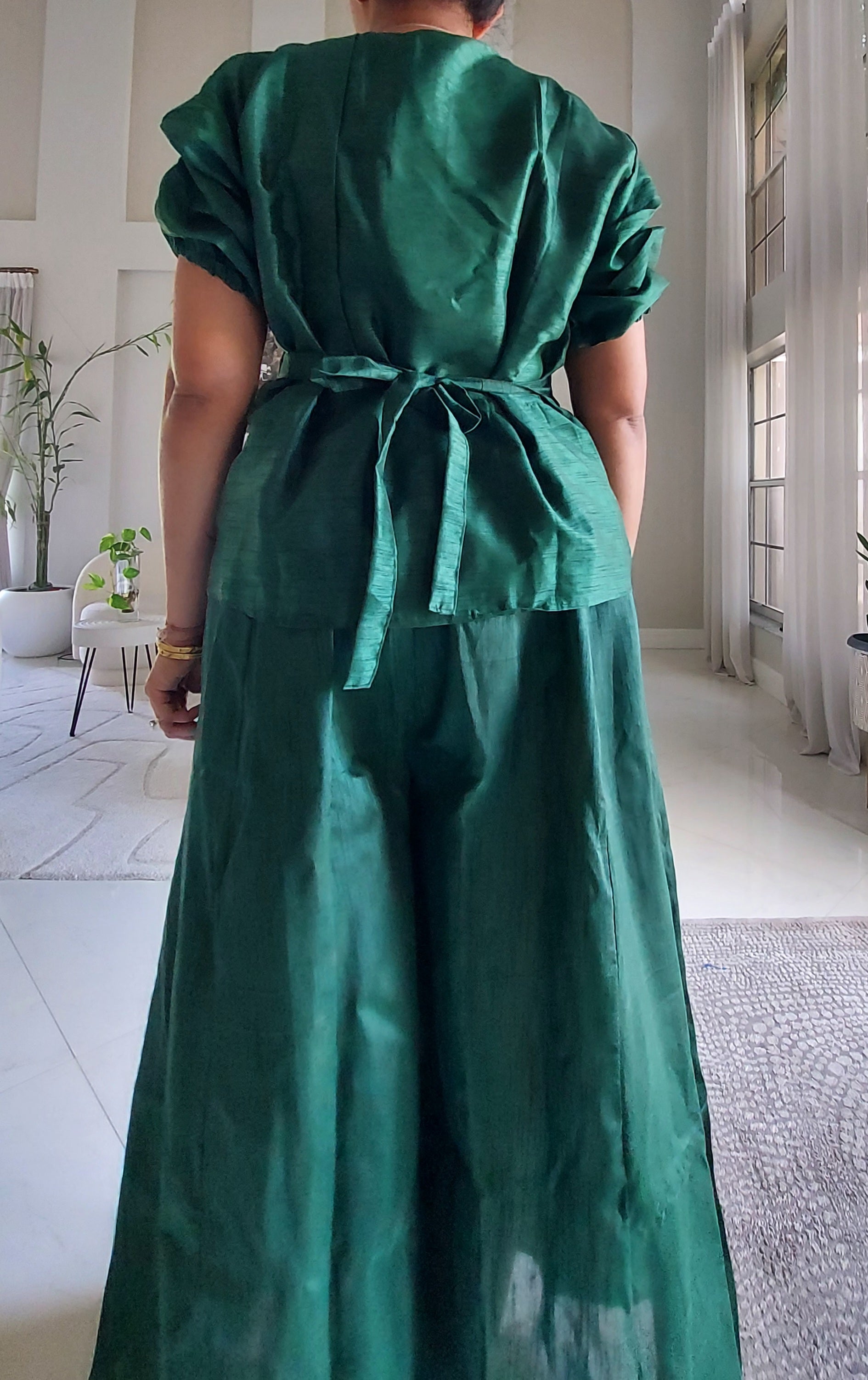 Faux Silk Palazzo Set - Green 4196