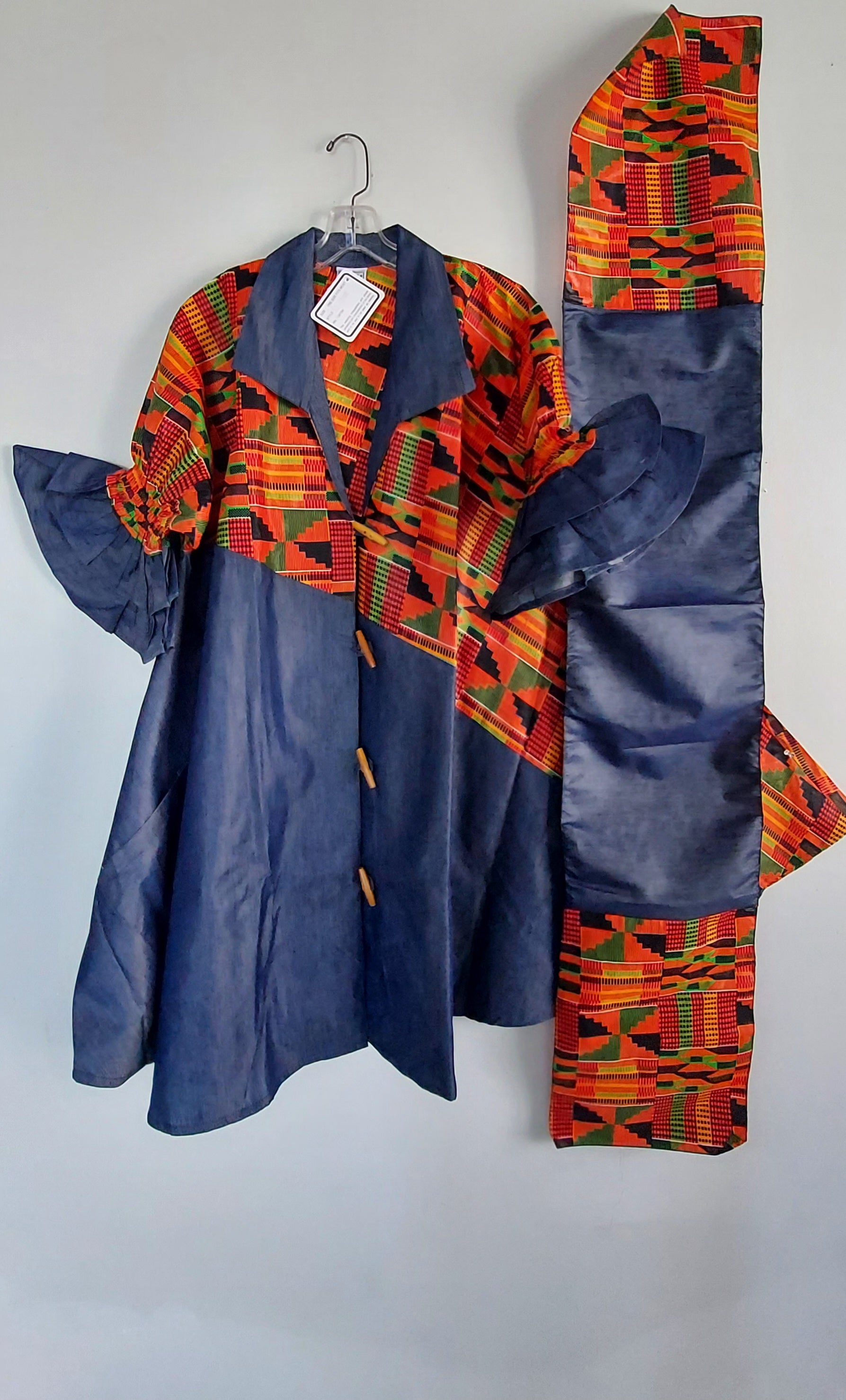 Denim Shirt Dress with Ankara African Print 3139 - M