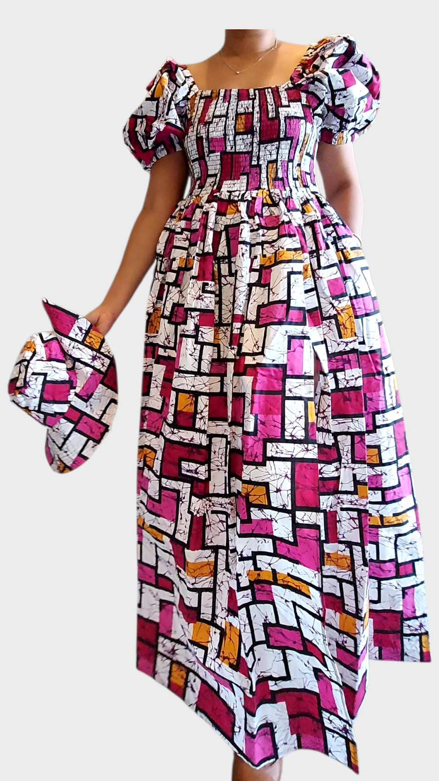 Maxi Slit Dress with Hat & Scarf Set SD01 Pink