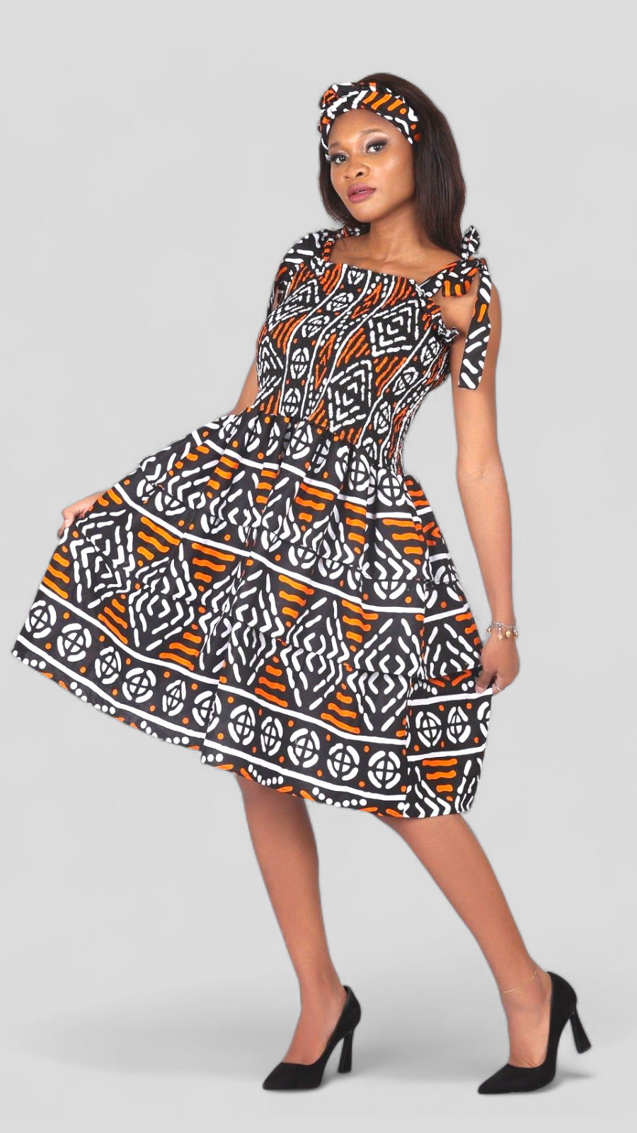 Flounce Dress/Shoulder Straps /African Anarka  Print KVZ66