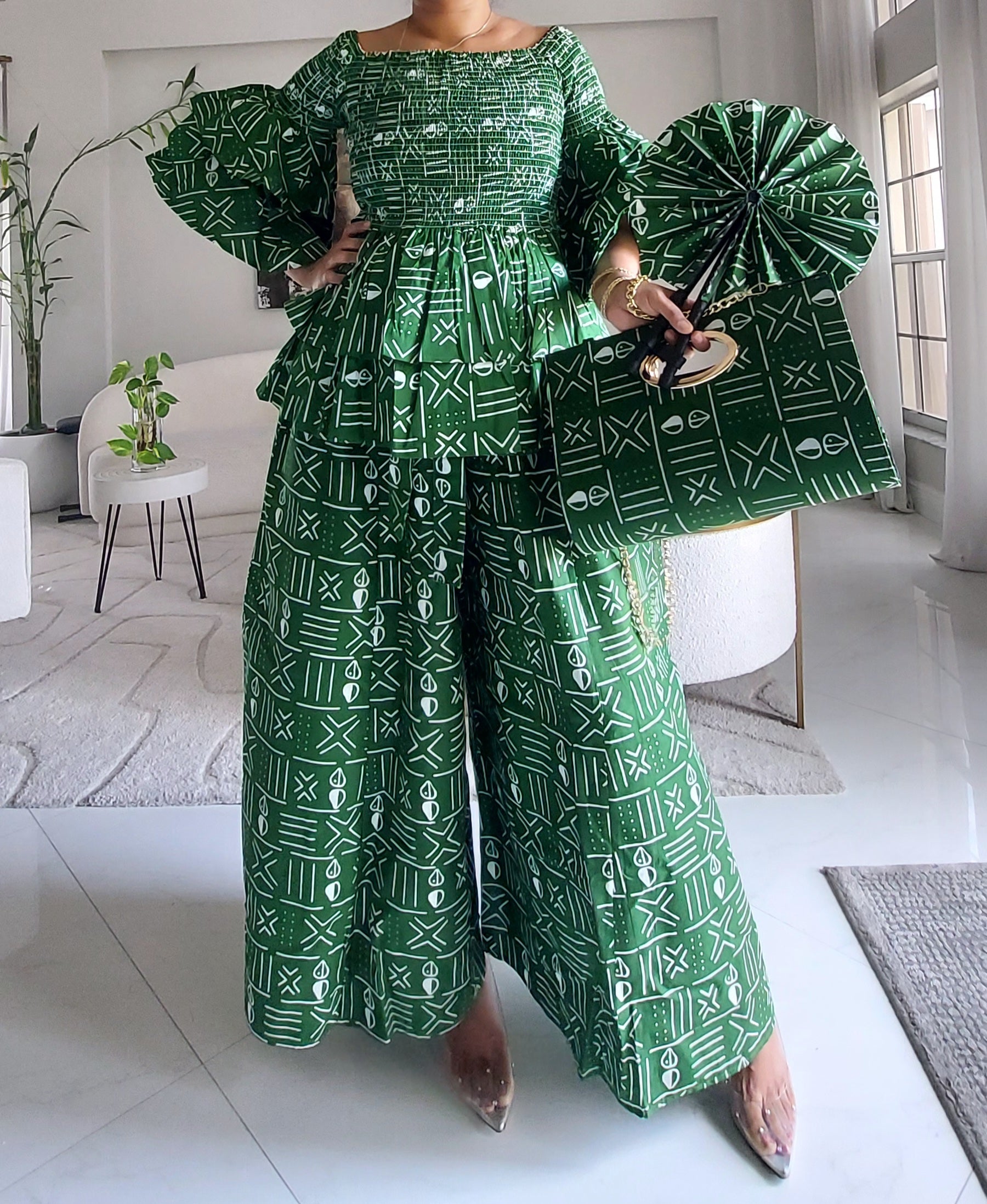 5-Piece African Ankara Pant Set Emerald - 019-PS14C