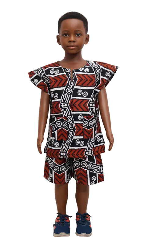 Kids Sets African Print Shorts & Top Sets Brown