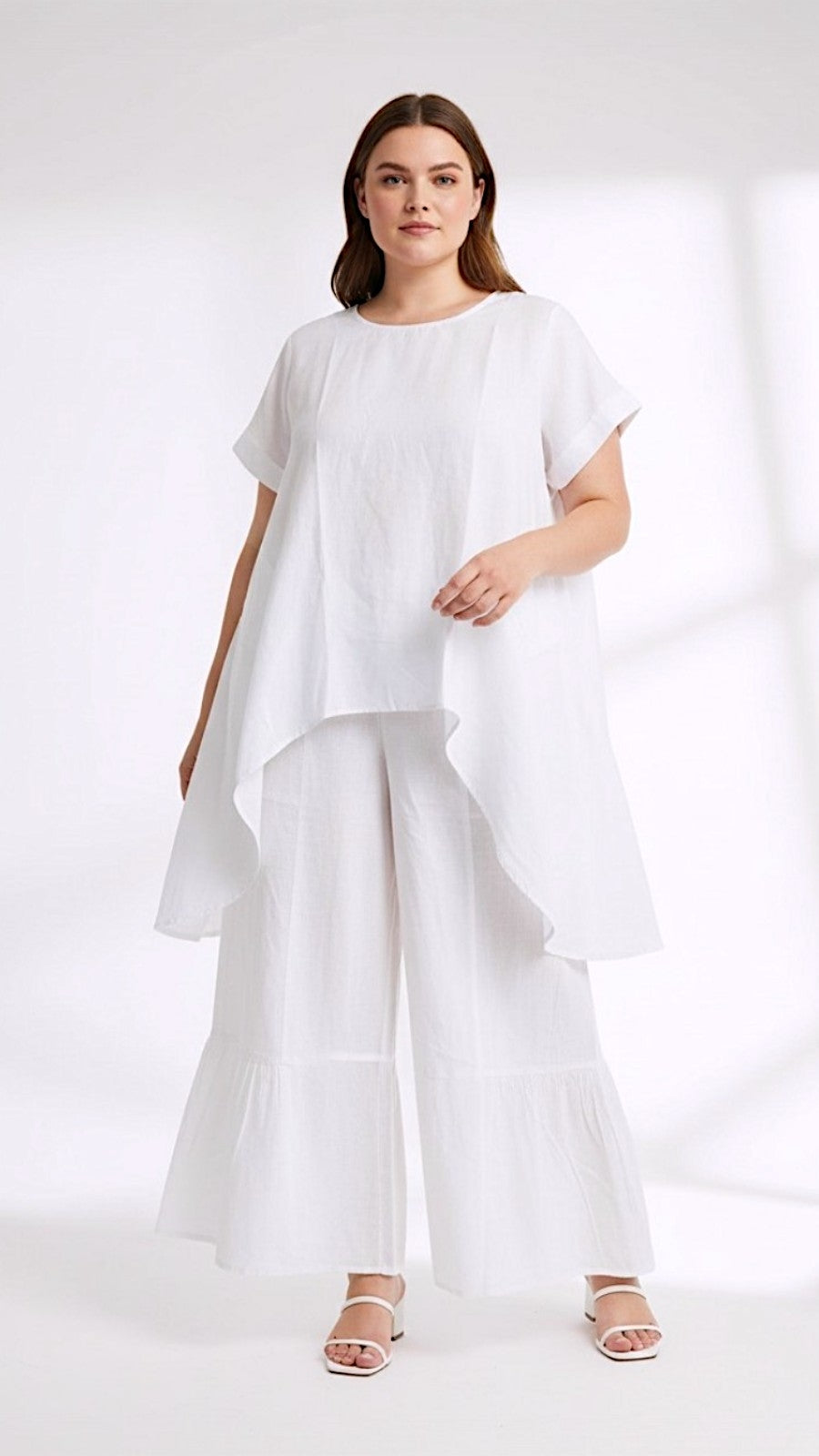 Cotton palazzo Pant & Blouse Set White 9002