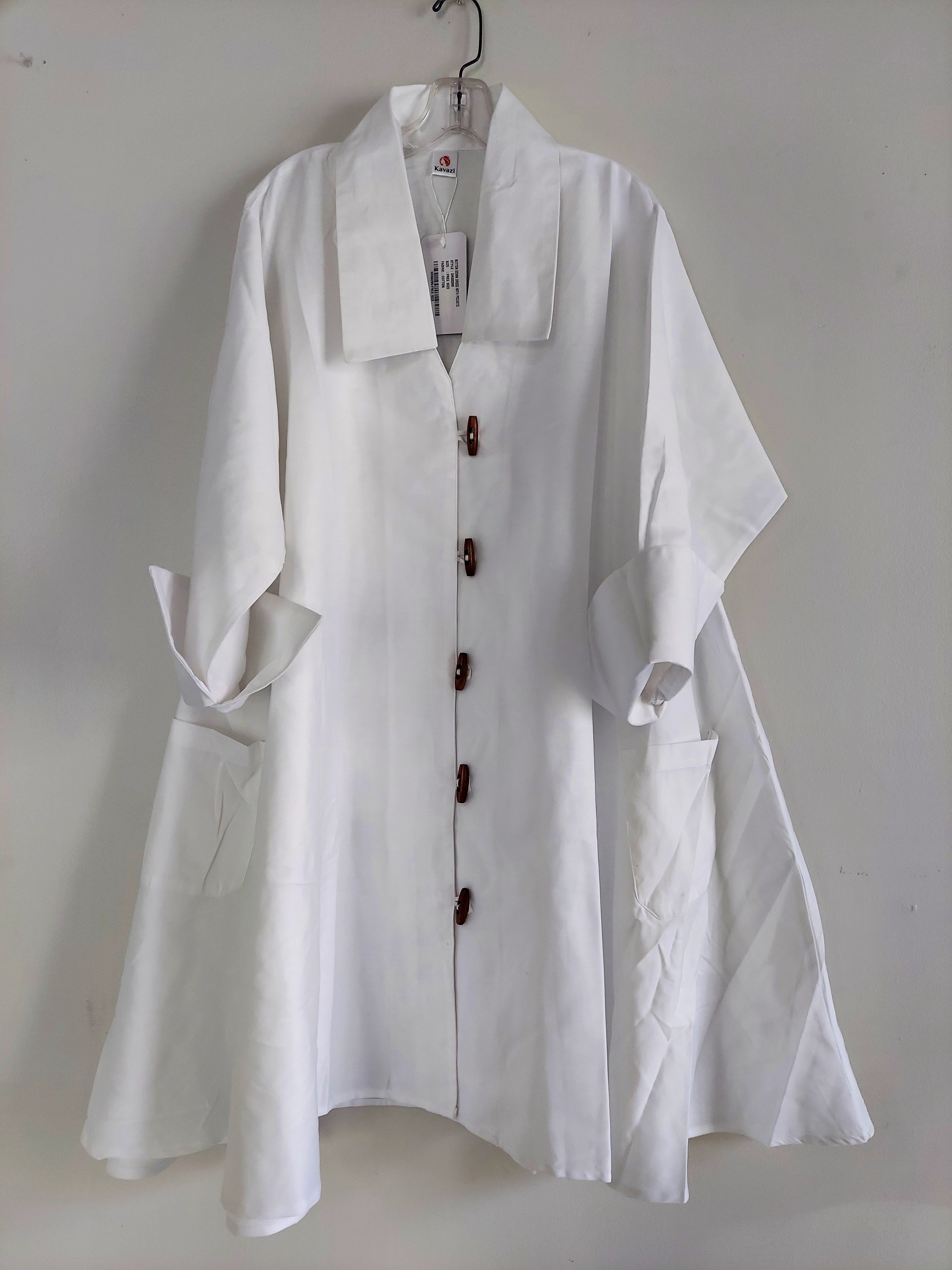 Cotton Swing Dress / Top  Wooden Buttons  White - DRS029S
