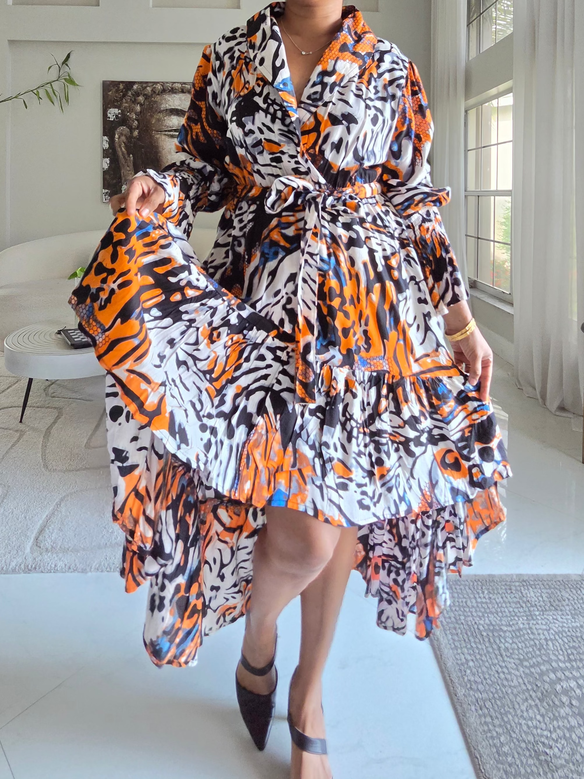 Abstract Animal Print High-Low Dress - 7632R