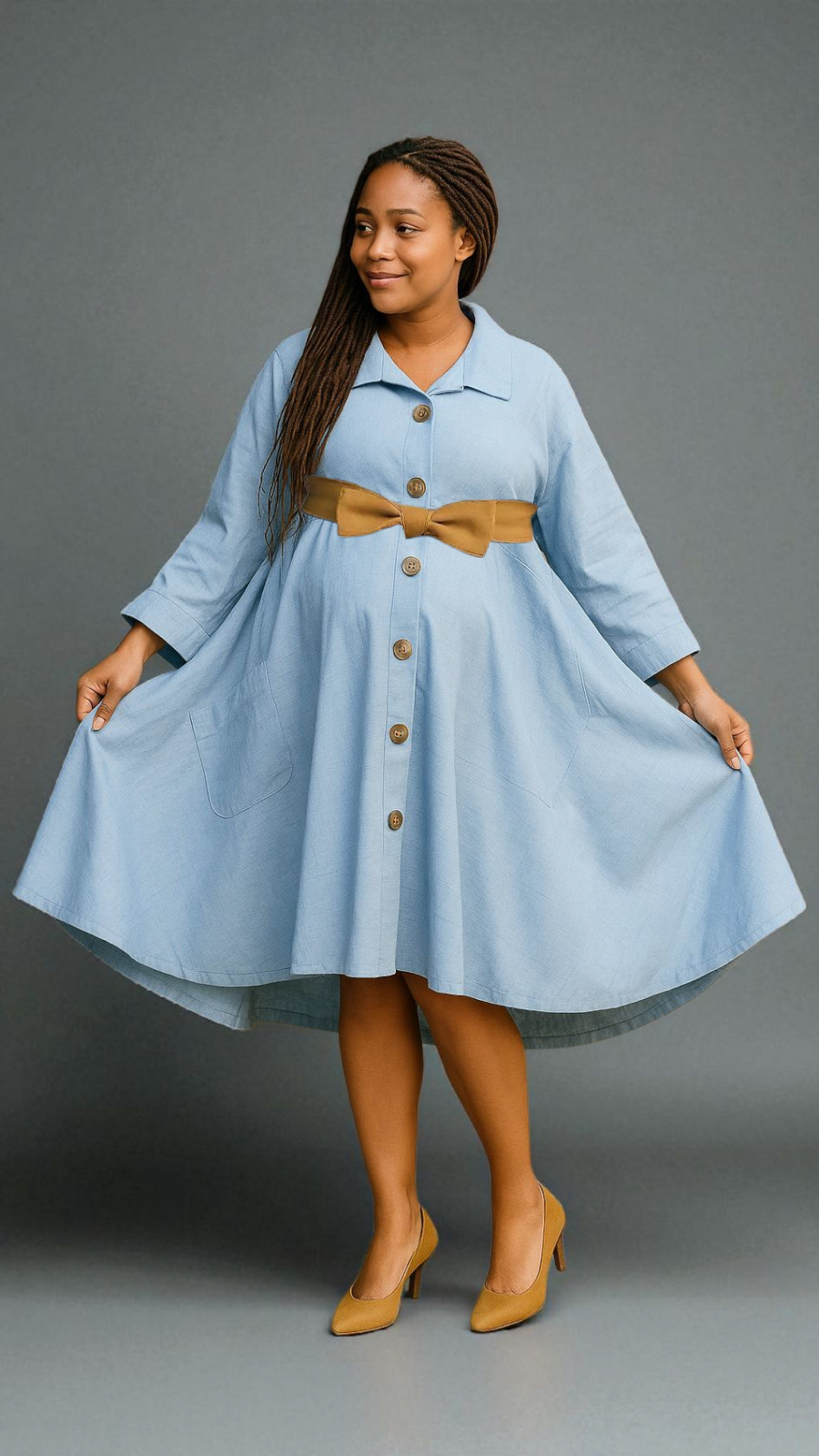 243 - Women  Mid Length Coat Dress / Blouse - Black