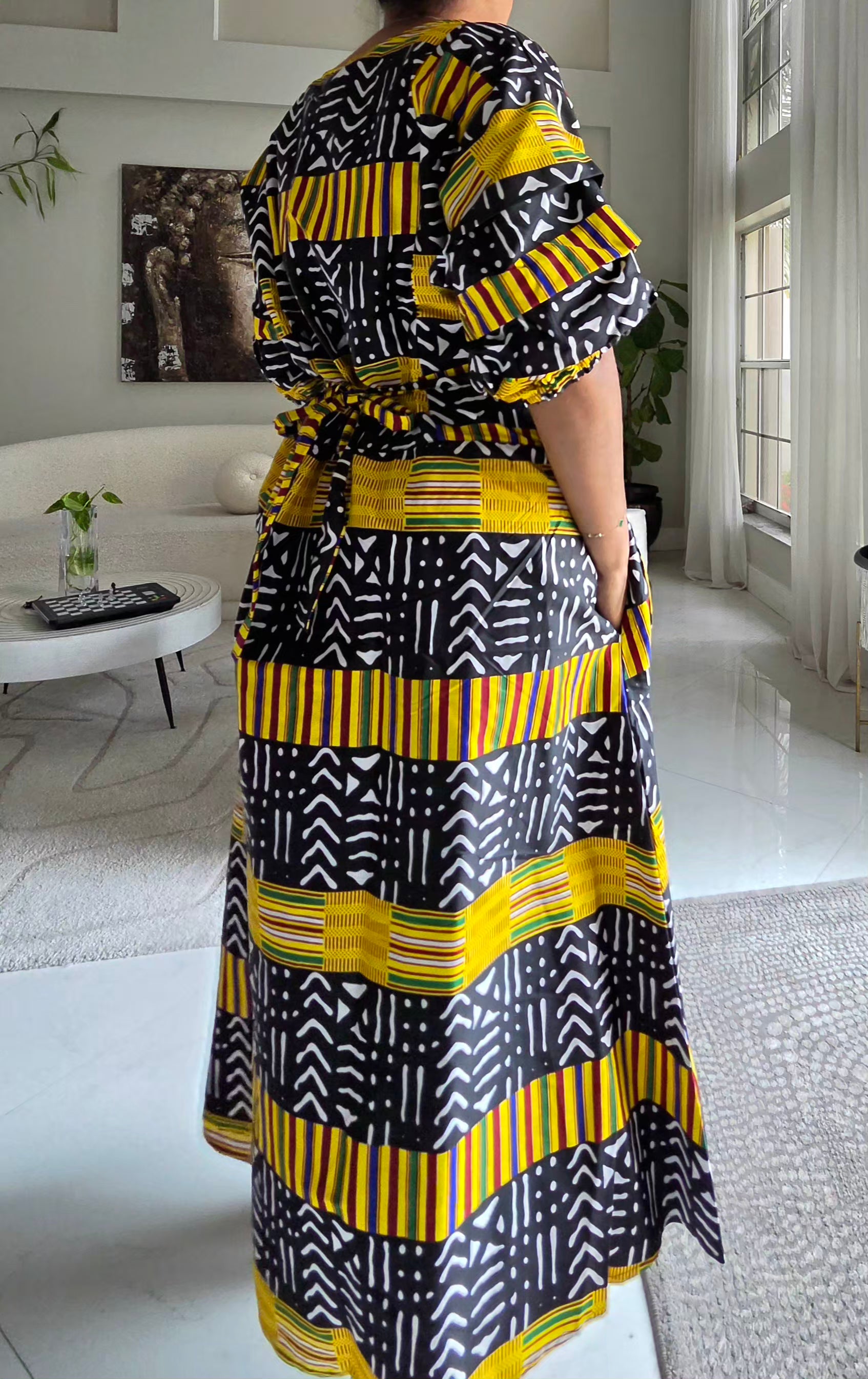 746 Wrap Dress With Puffed Sleeves Print 850