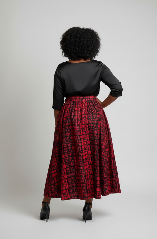 Woman Long Printed Maxi Skirt - Red 1350