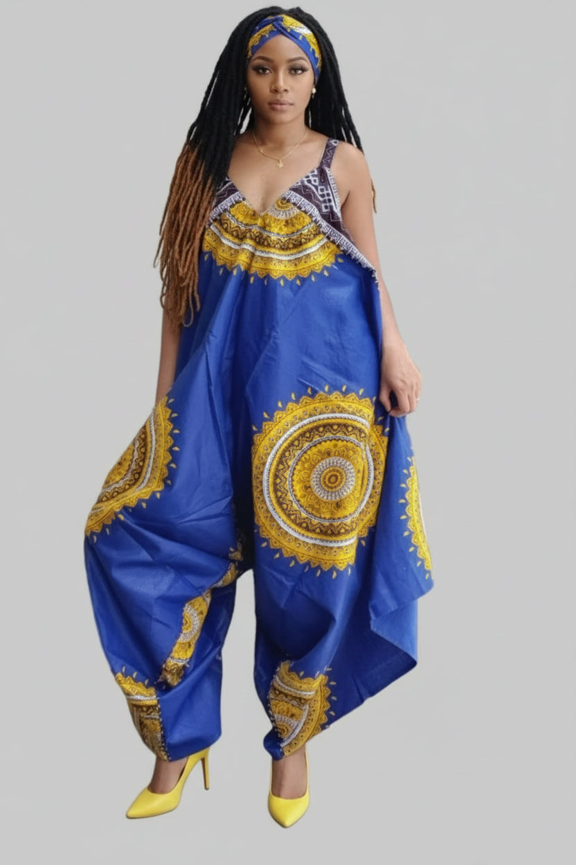 Harem Romper / Jumpsuit Royal Blue/Gold 212