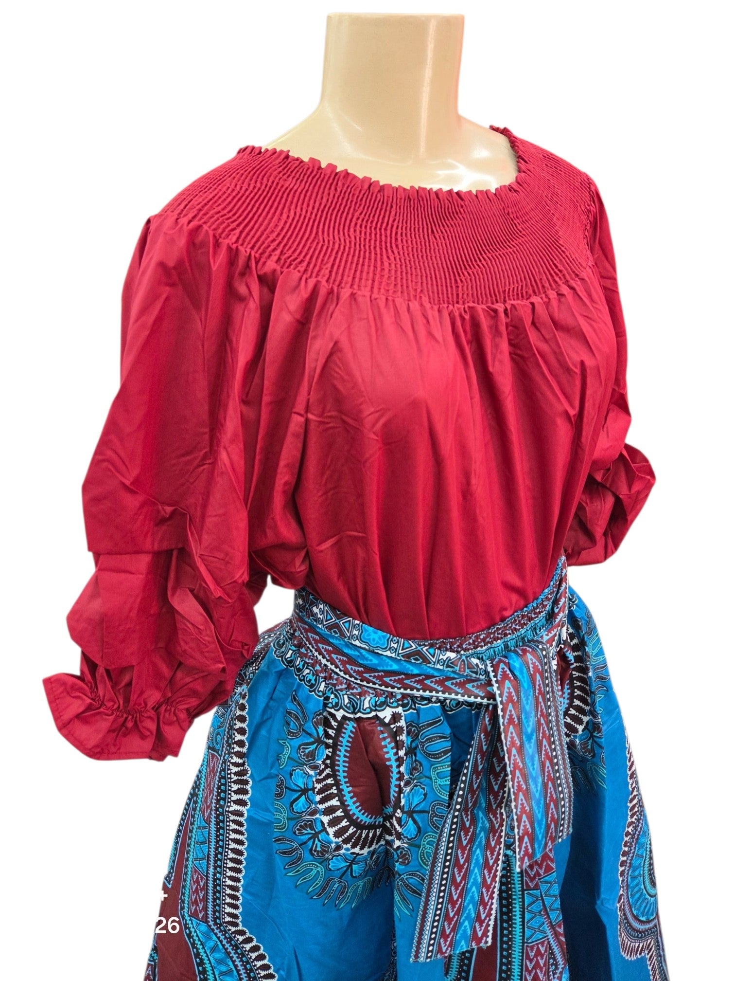 Maxi Skirt African Dashiki - Blue /Burgundy 7001
