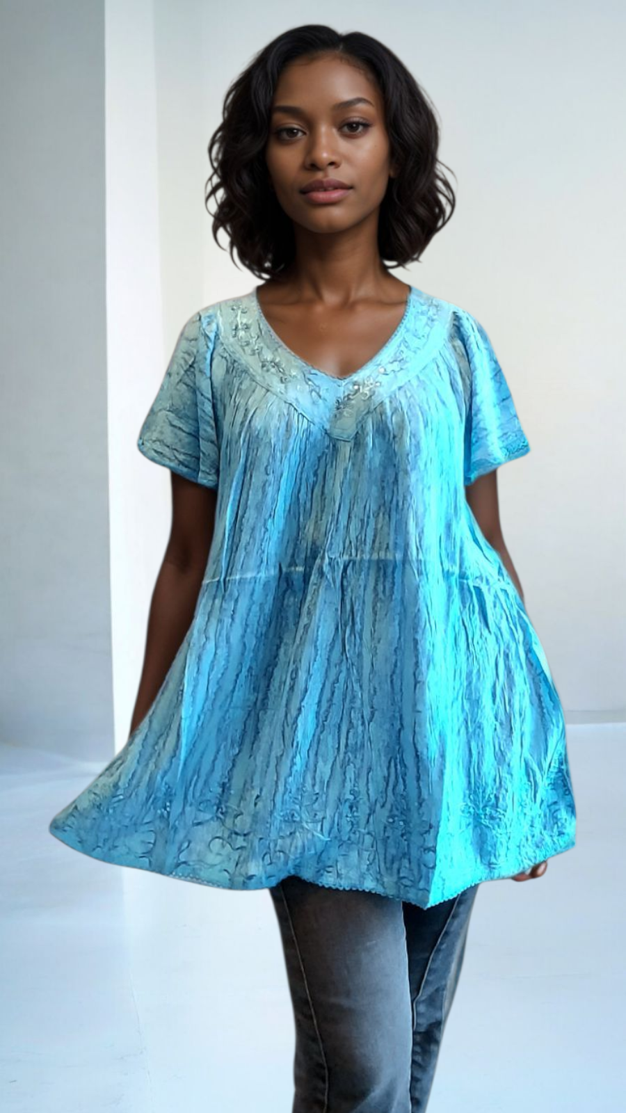 Woman Plus-Size Crinkle Blouse -15780