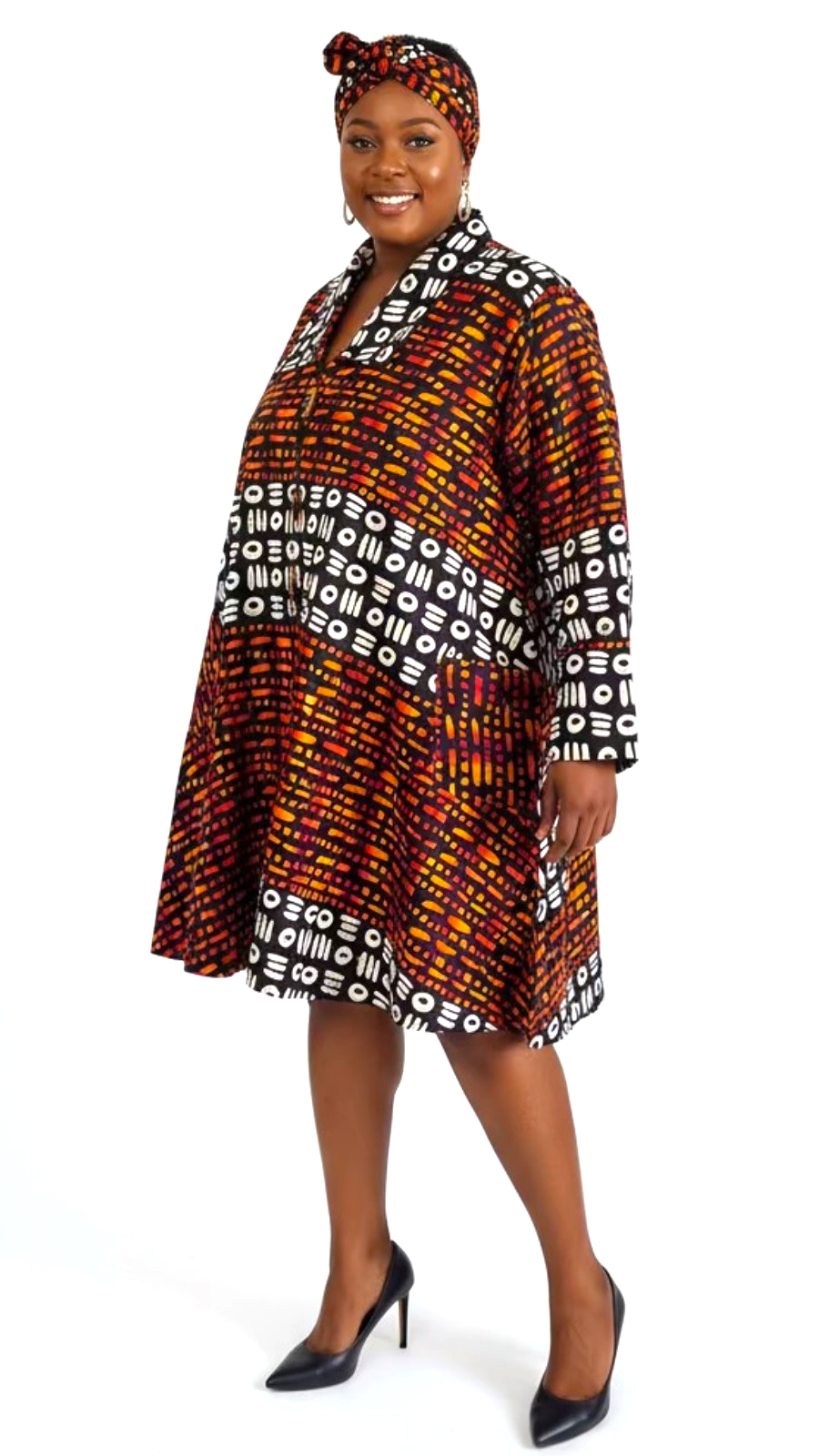Cotton Swing Dress / Top Ankara Print Orange Tribal  - DRS029