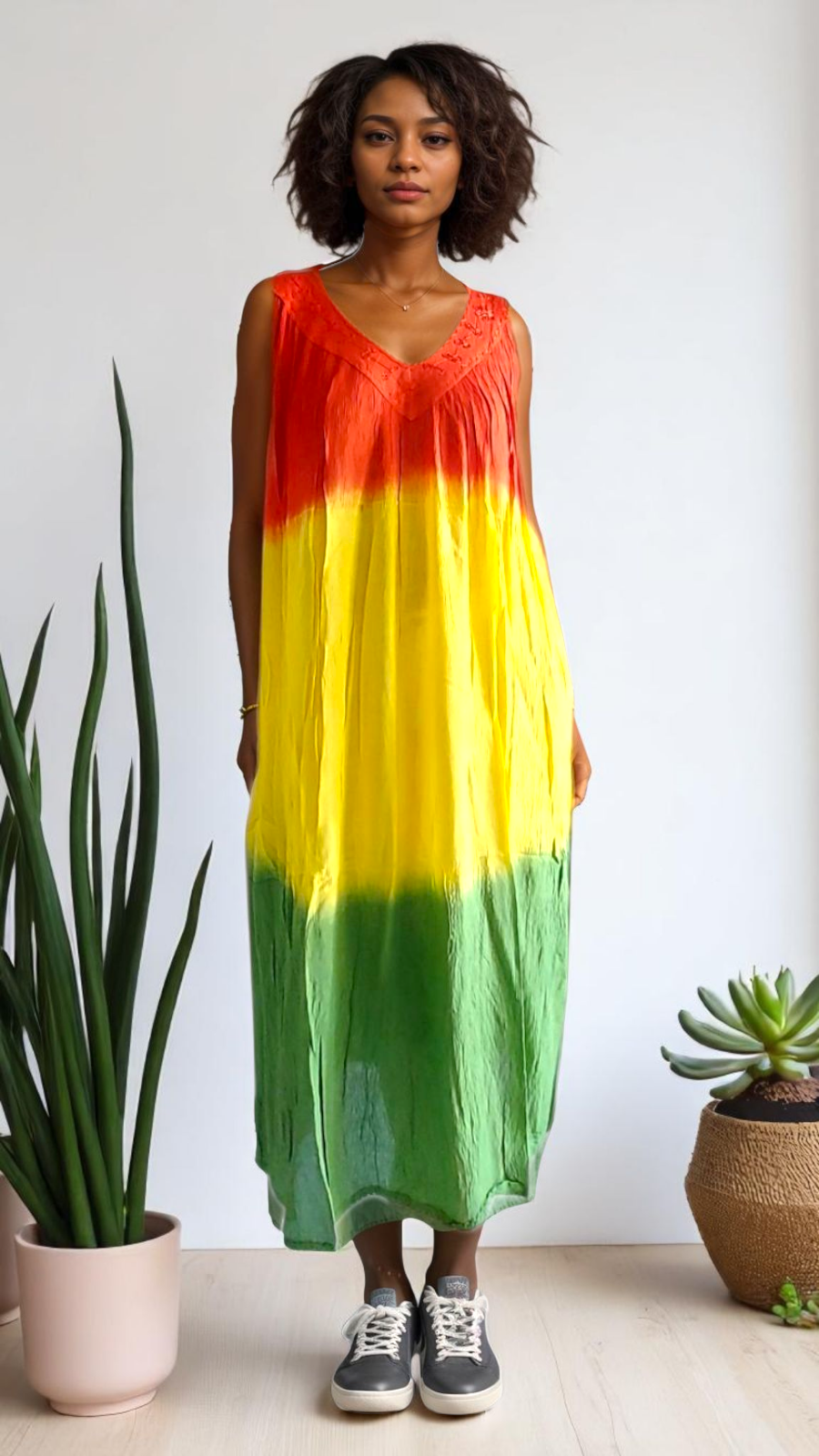 Crinkle Day Dress Tri Color- Rasta 325