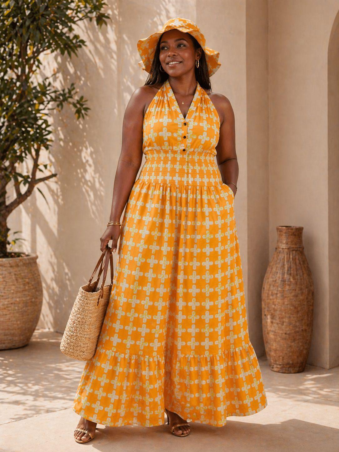 Halter Dress With Hat KVZ90-5 Yellow