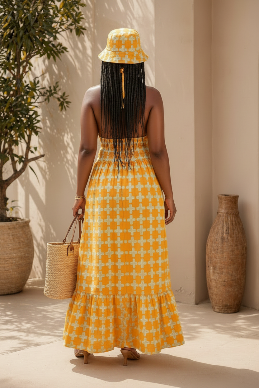 Halter Dress With Hat KVZ90-5 Yellow