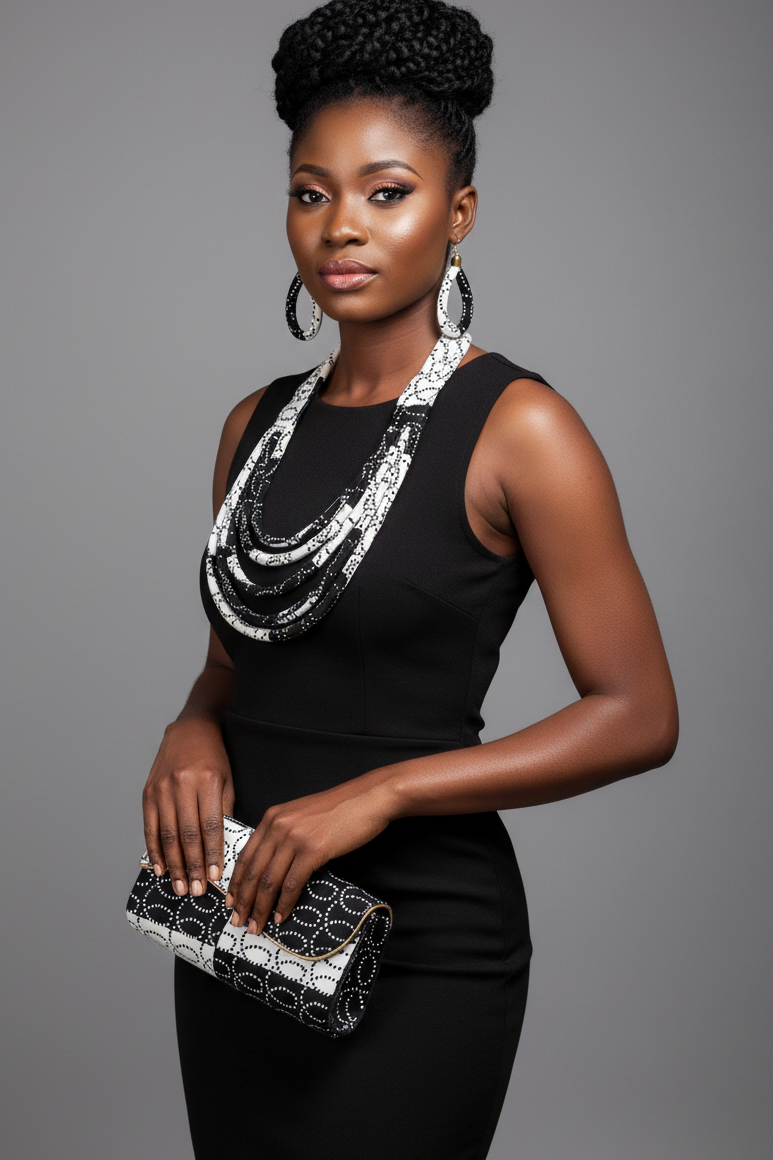 Clutch Bag & Rope  Necklace Set /African Kente /Ankara 20 Zebra