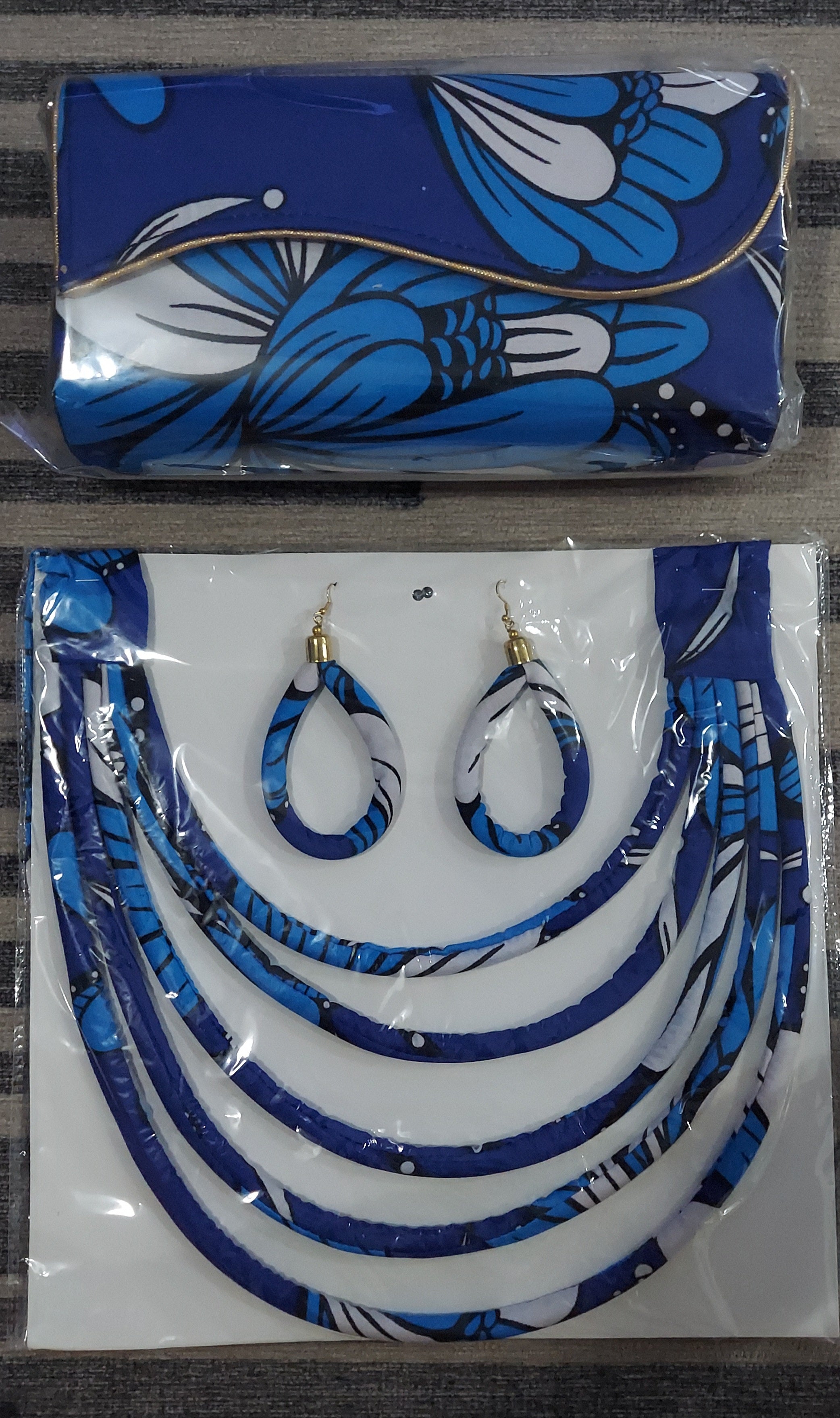 Clutch Bag & Rope  Necklace Set /African Kente /Ankara 21 Blue
