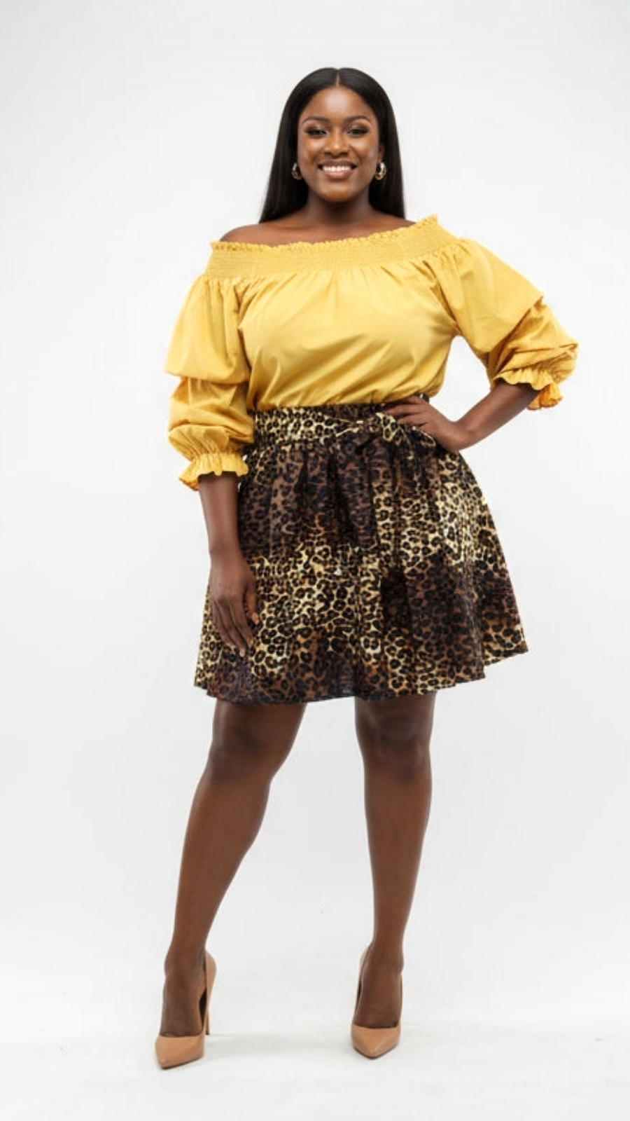 524 Short skirt with Scarf - Brown Animal