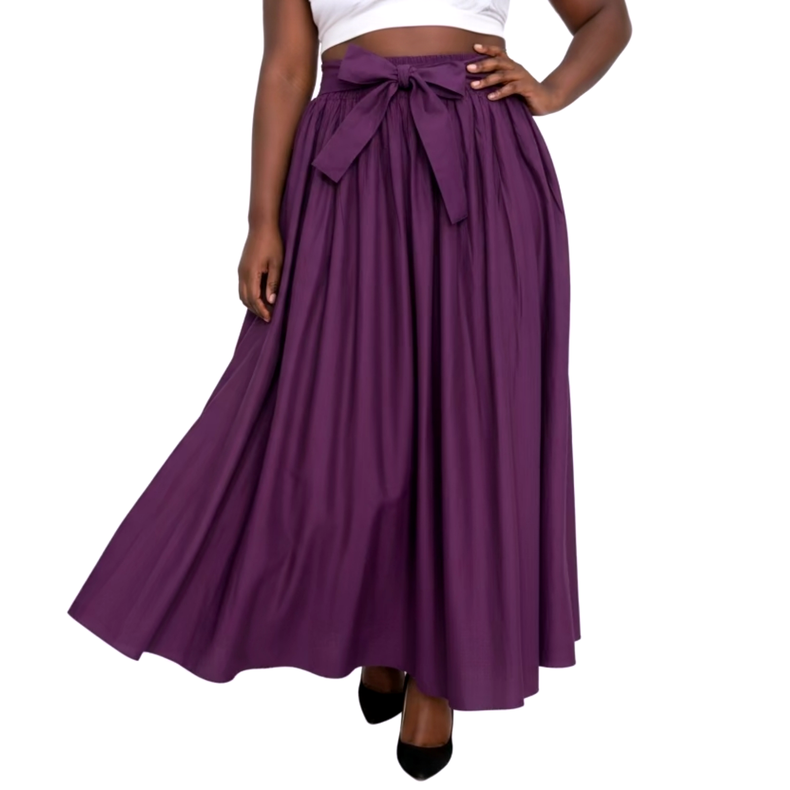7001- Solid Long Maxi Skirt- Dark Purple