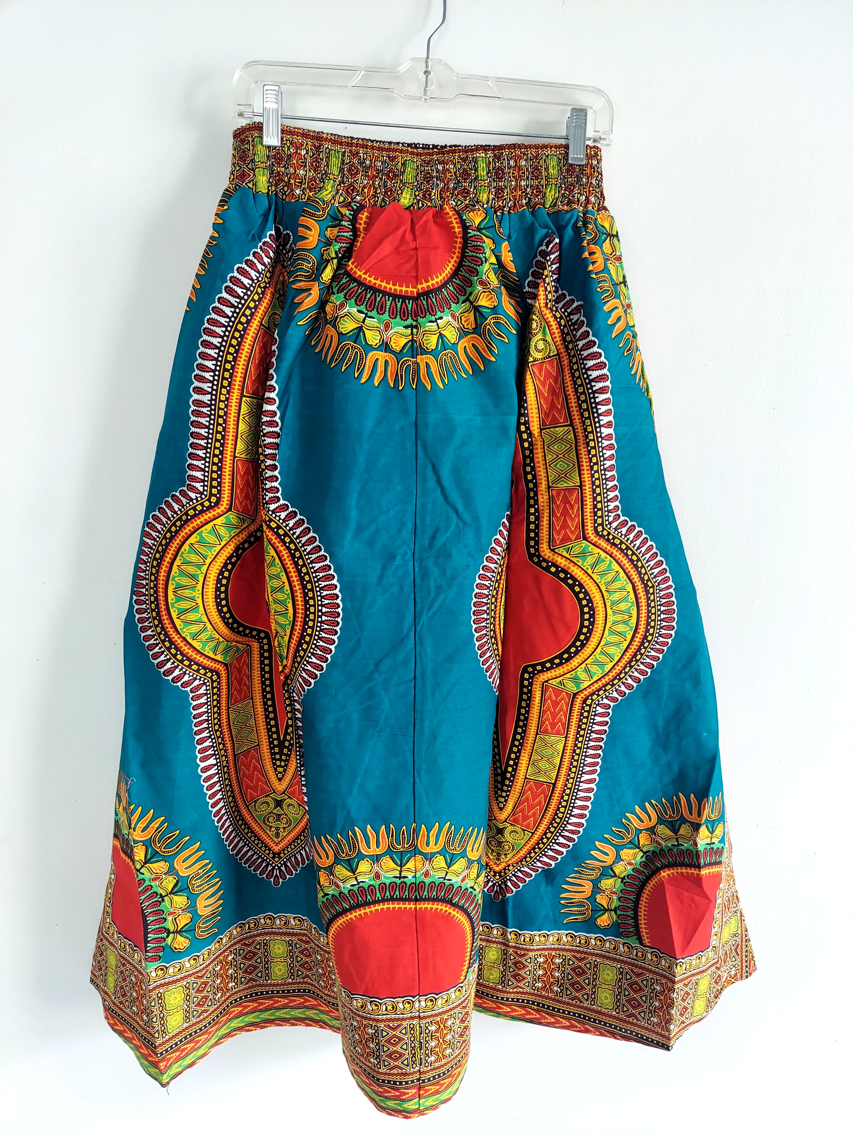 Women Long Dashiki Print Skirt - 6011D Teal/Red