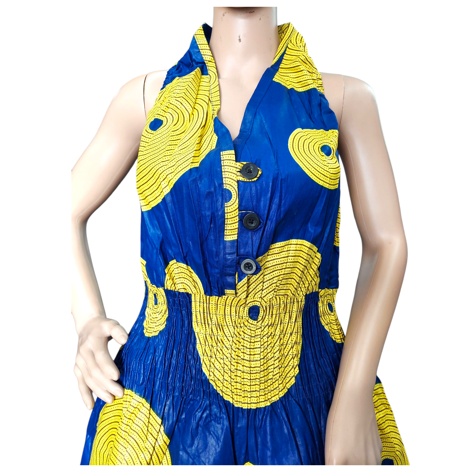 Smocked Halter Dress With Scarf Yellow Circle - 3028L