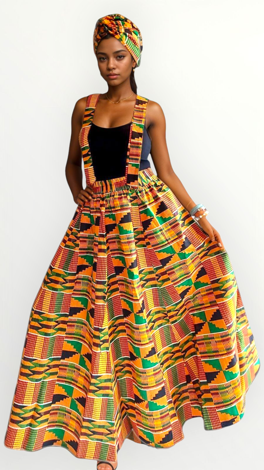Cotton Maxi Skirt-1350 Orange Kente