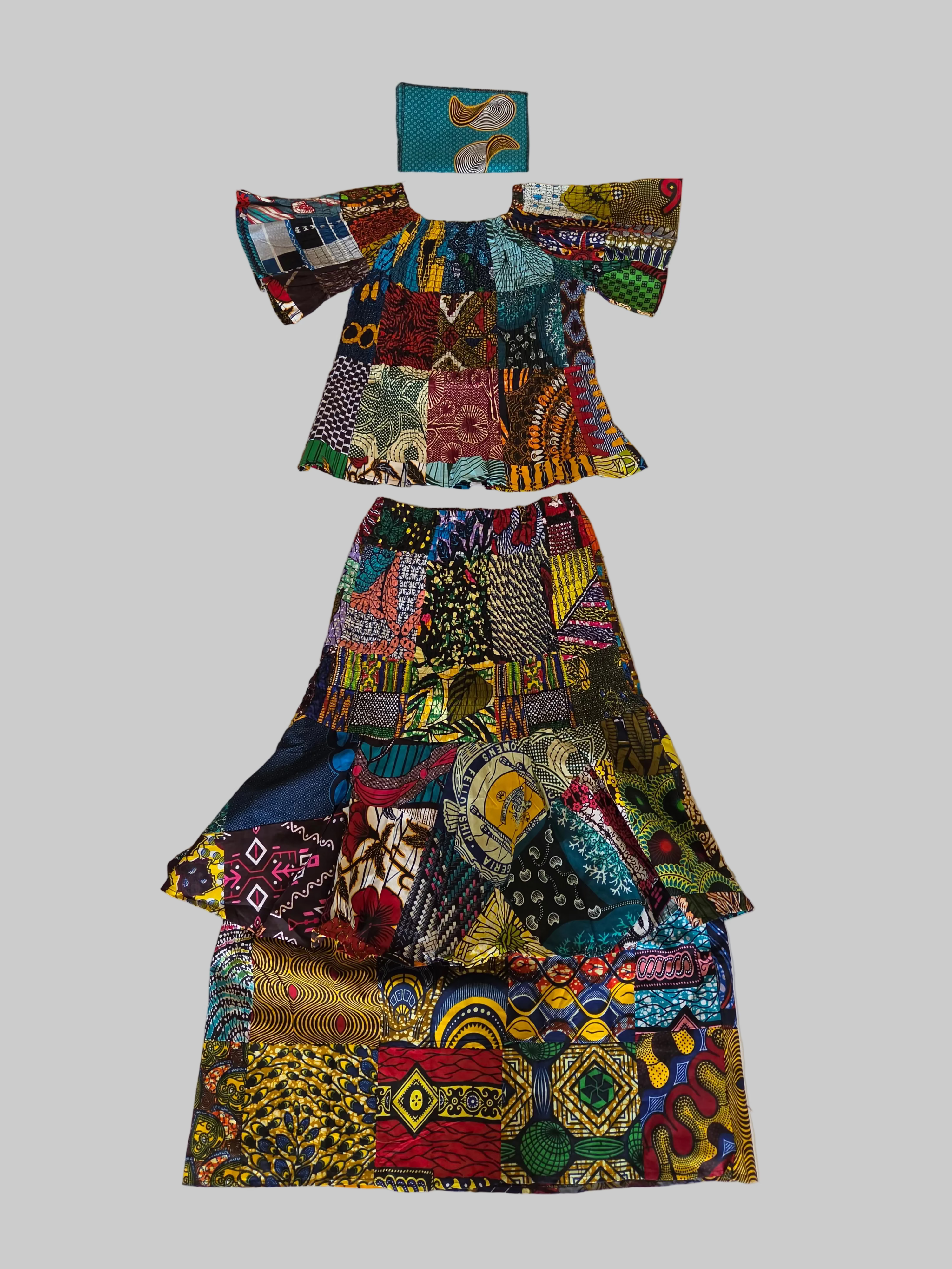 Smocked fit & flare Skirt & Blouse Set -  Patch Print One of A Kind PTS15