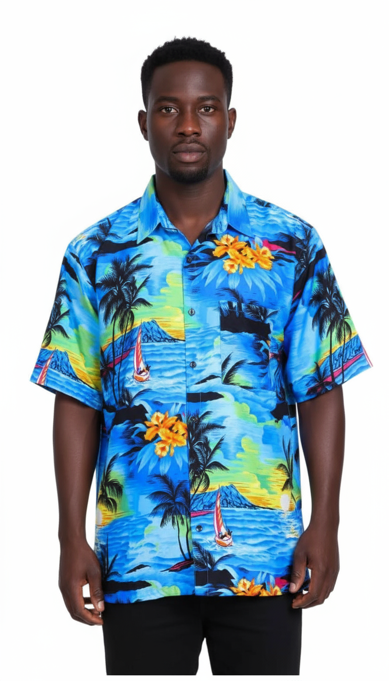 (Pack of 6) Men Hawaiian Shirt HY600 Blue