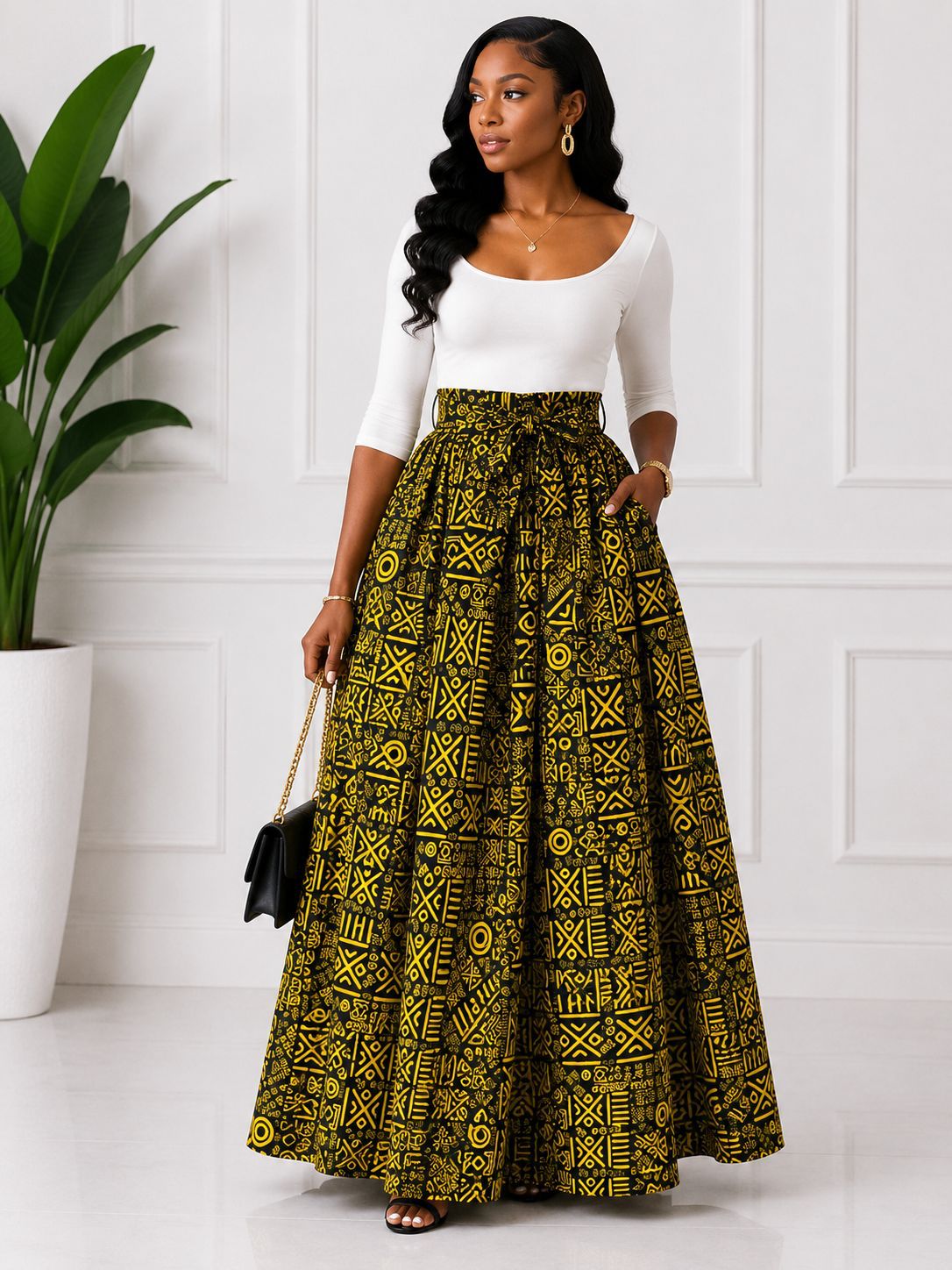 Woman Long Printed Maxi Skirt-1350 L