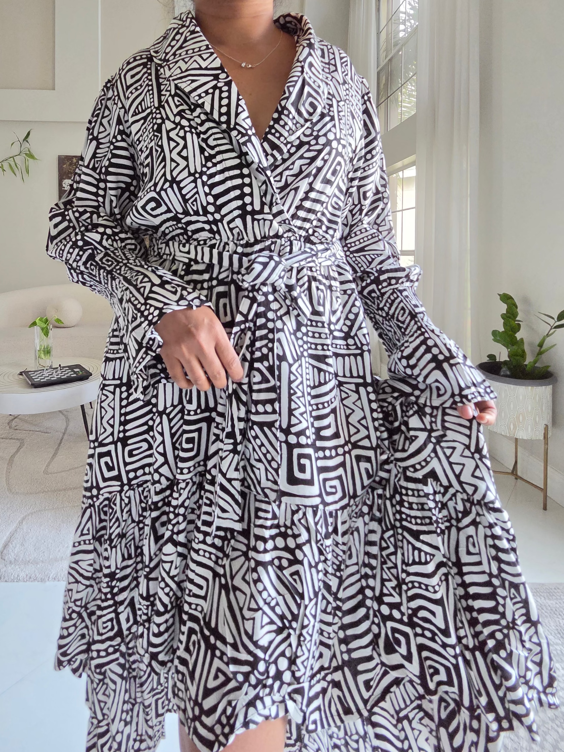 Monochrome Geometric High-Low Dress - 7632R