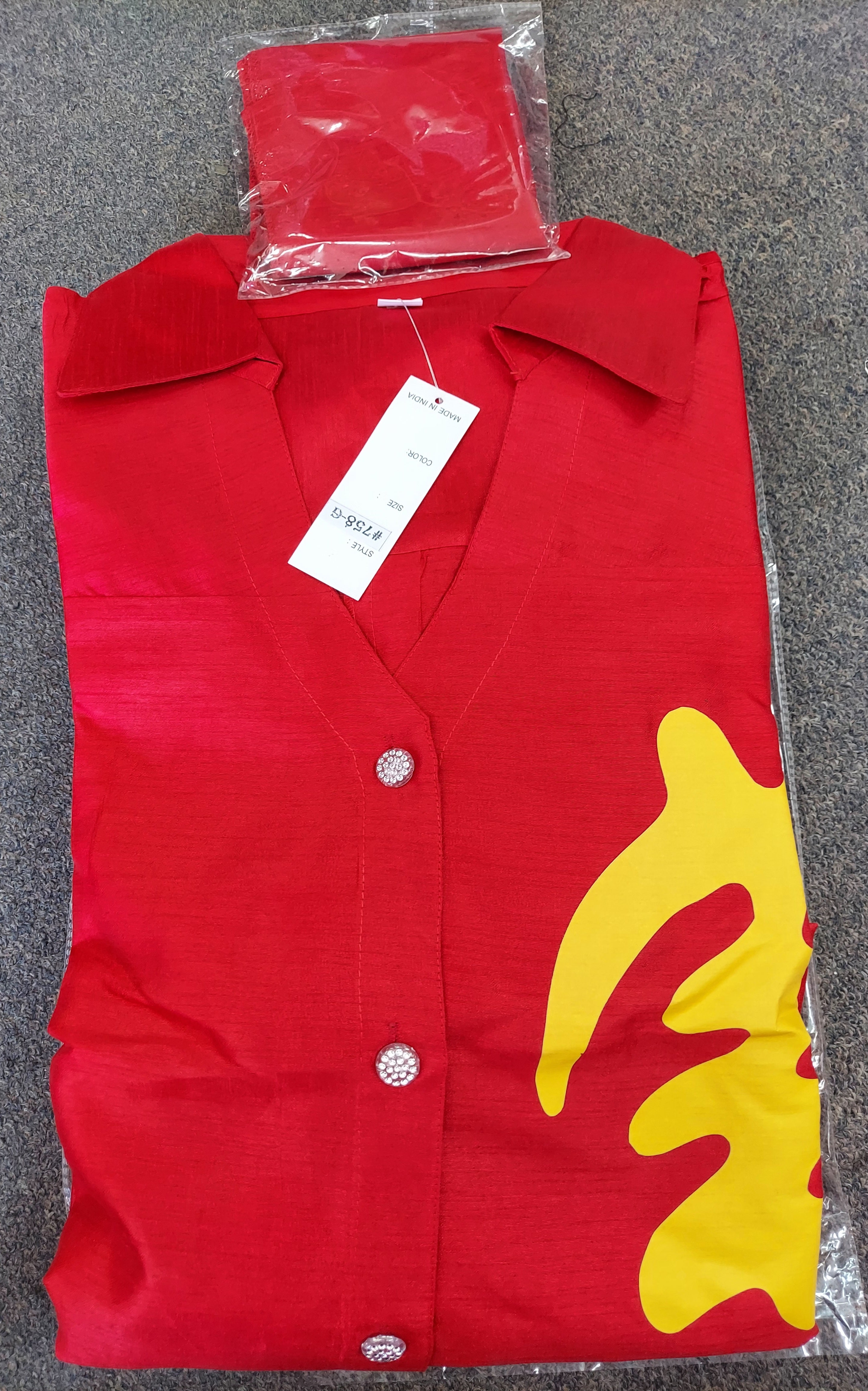 Swing Dress/ Faux Silk/ Ruffle Sleeve With Gyname Decal 758G Red