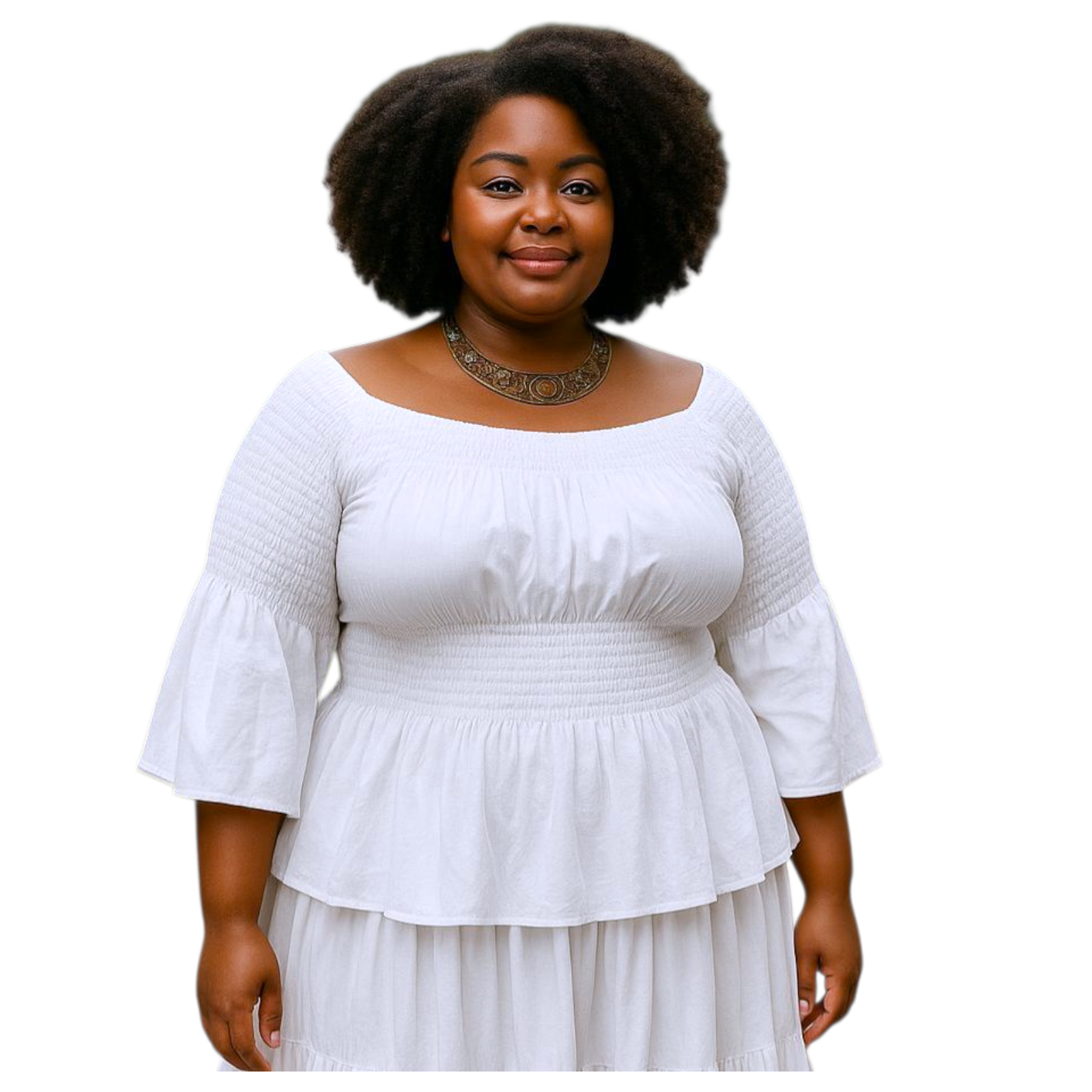 019 Smock & Flare Blouse- White