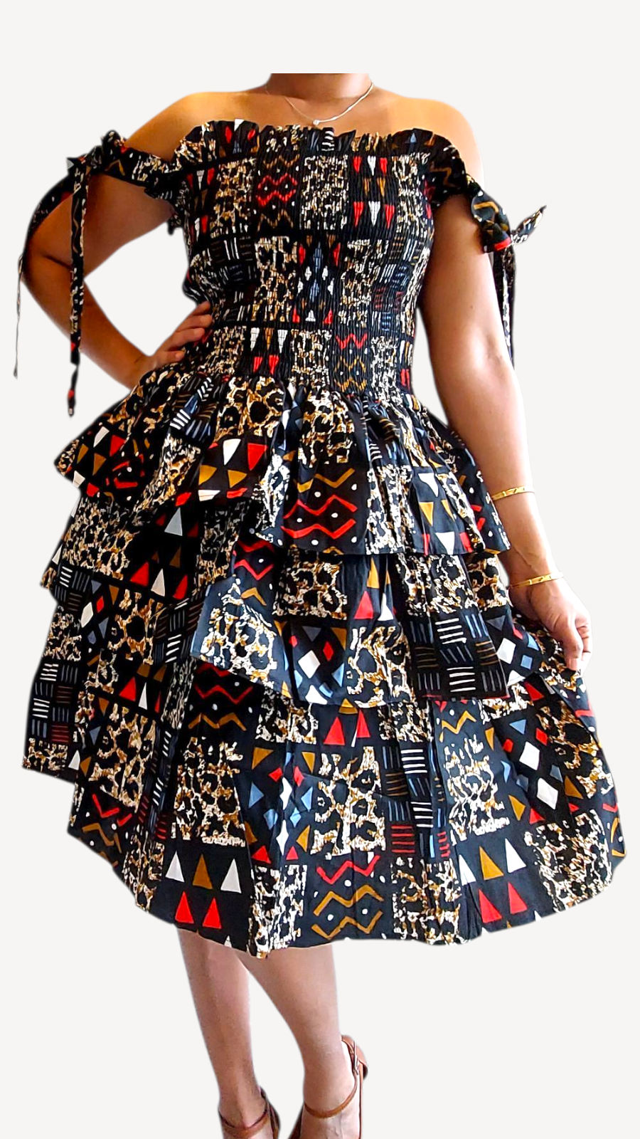Flounce Dress/Shoulder Straps /African Anarka  Print KVZ66