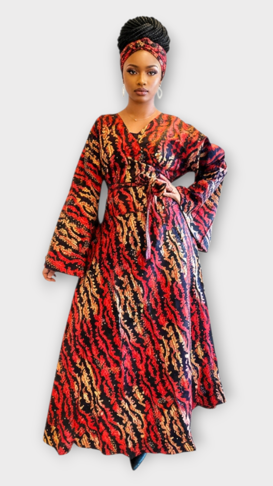 Wrap Dress / Ankara Print - 1360 Red