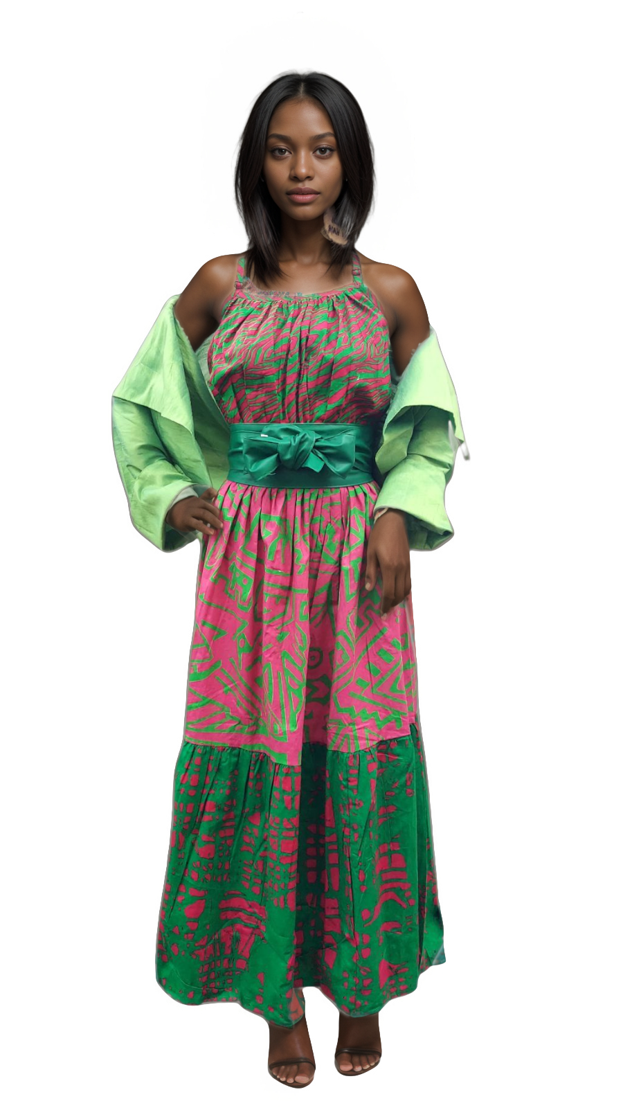 7709 Long Tube / Strap Dress-  Pink Print