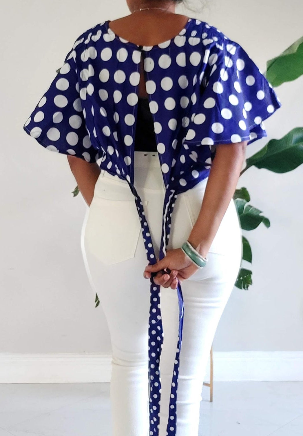 Women Skirt & Crop Top / Polka-Dot/Royal Blue/White
