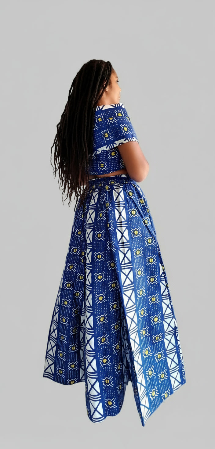 Women's Maxi Skirt-1350 White/Blue