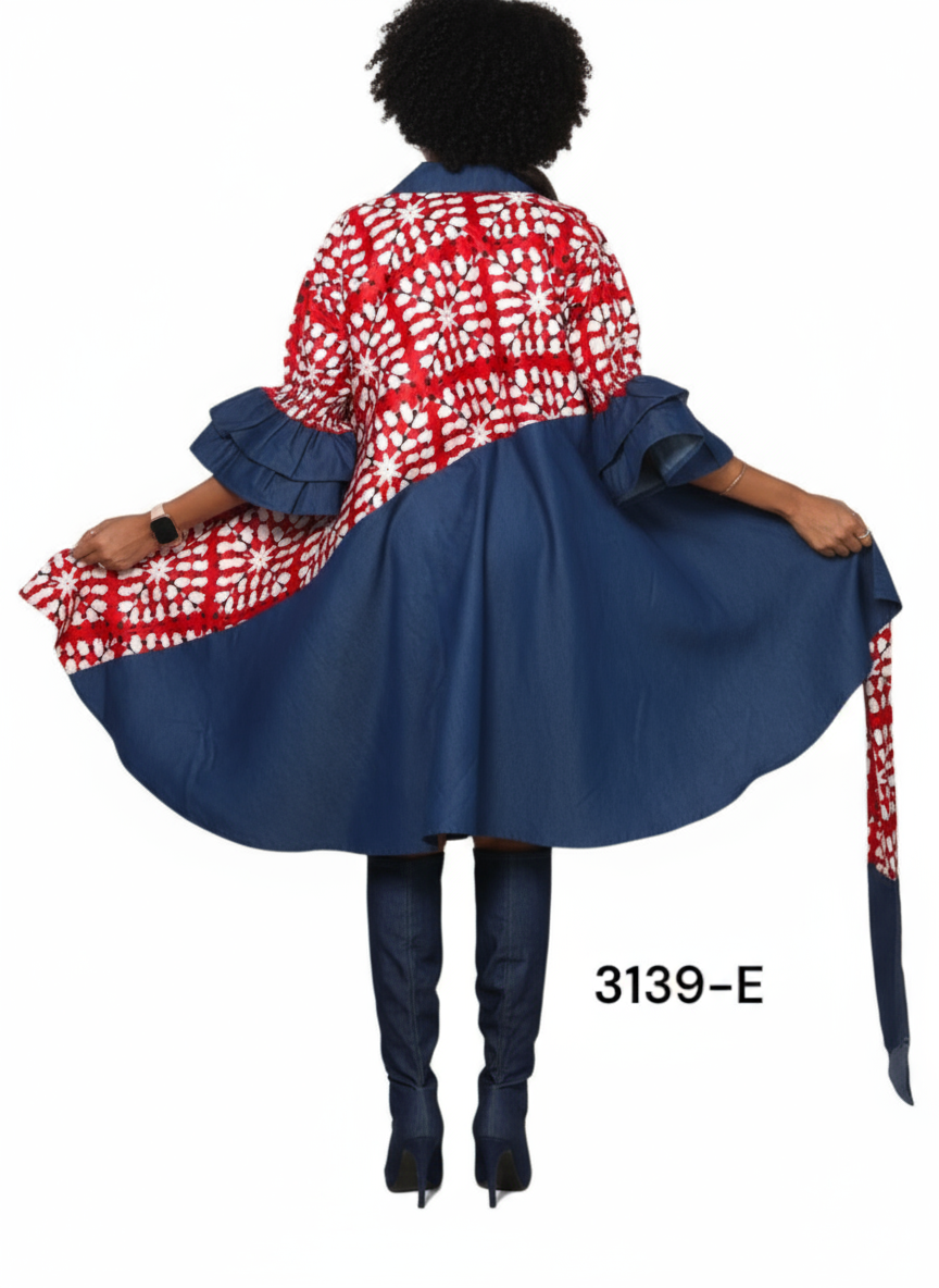 Denim Swing Dress with Ankara African Print 3139-E