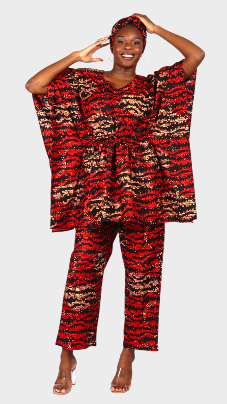 Peplum / kaftan Top & Pant Set Red 806