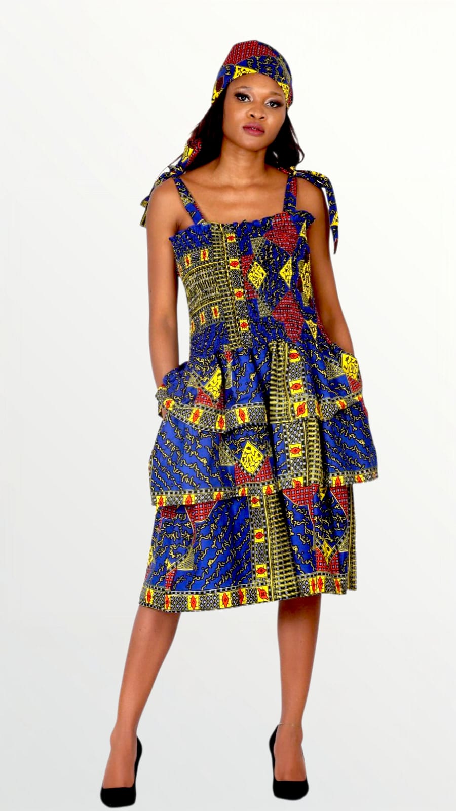 Flounce Dress/Shoulder Straps /African Anarka  Print KVZ66