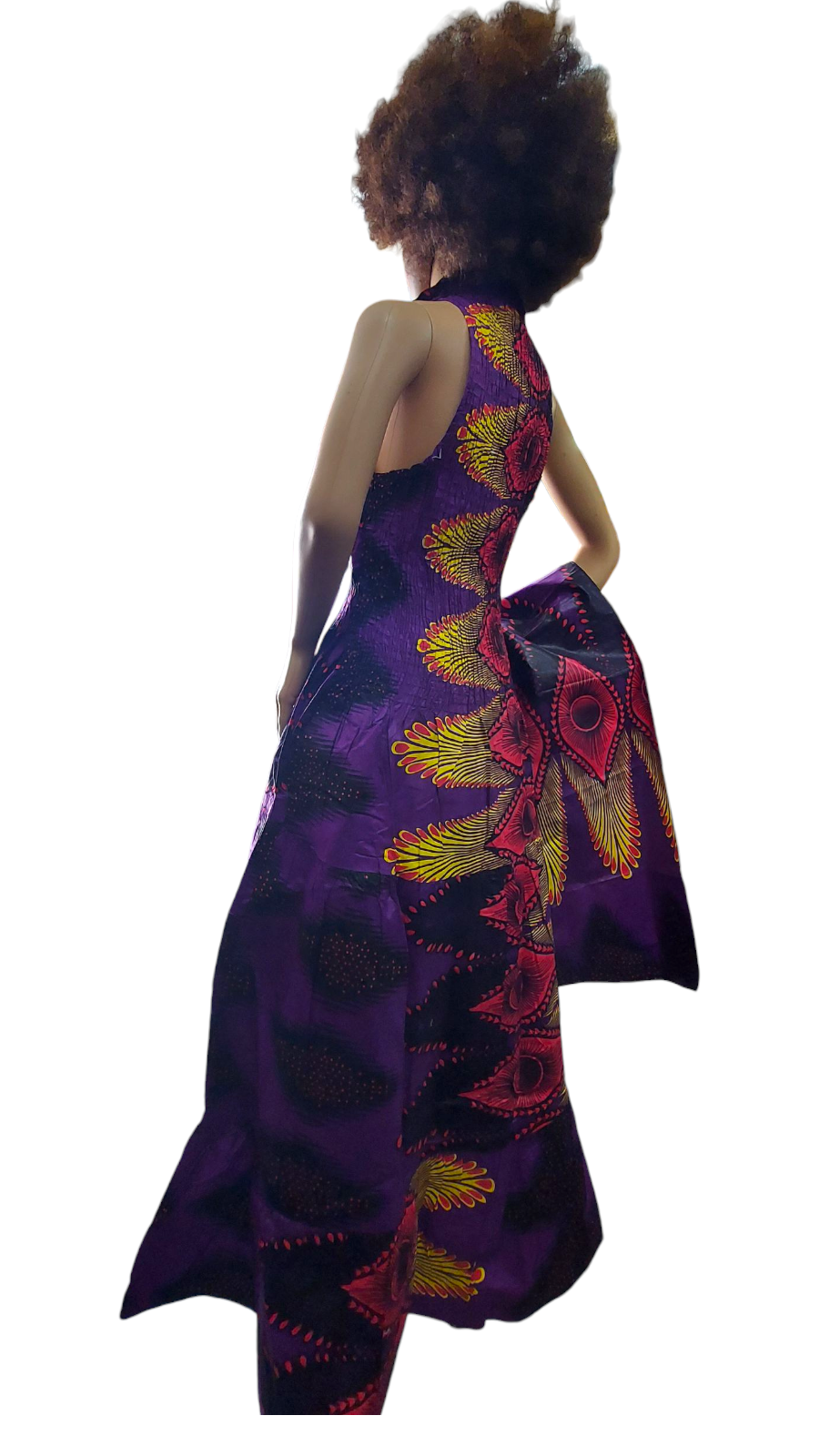 Smocked Halter Dress With Scarf Purple Peacock- 3028L
